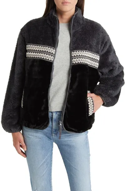 Ugg Marlene High Pile Fleece Jacket In Black/heritage Braid