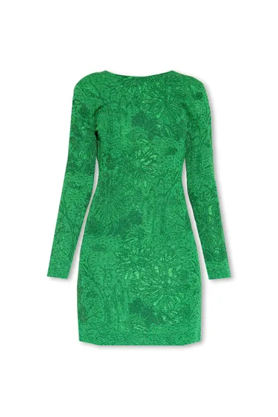 Givenchy Metallic Floral Long-sleeve Open-back Mini Dress In Absinthe