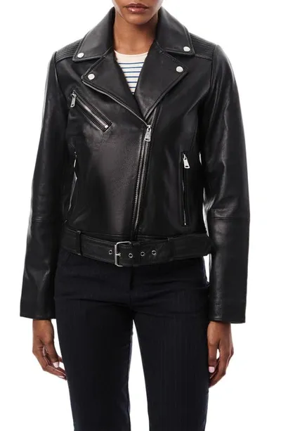 Bernardo Crop Leather Moto Jacket In Black