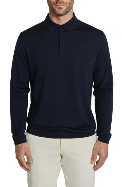 Jack Victor Redfern Long Sleeve Wool Blend Polo Sweater In Navy