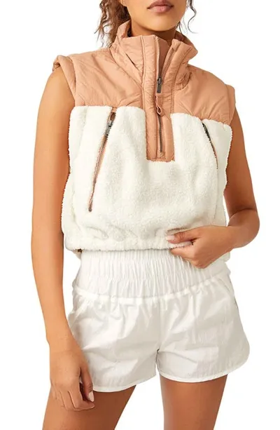 Fp Movement Free People Journey Ahead Faux Shearling & Nylon Vest In Ivory Combo