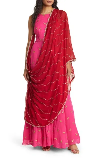 Sani Nila Anarkali With Dupatta In Pink