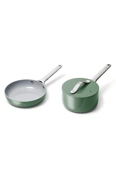 Caraway Nonstick Ceramic Mini Fry Pan & Mini Sauce Pan Set With Rack In Sage