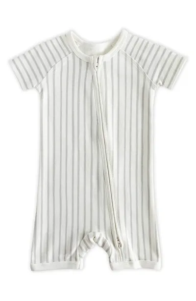 Pehr Babies' Stripe Fitted Organic Cotton Romper In Stripes Away Pebble Grey