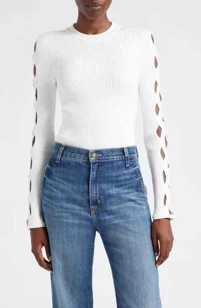 Ramy Brook Jazmine Lattice Detail Sweater In Ivory