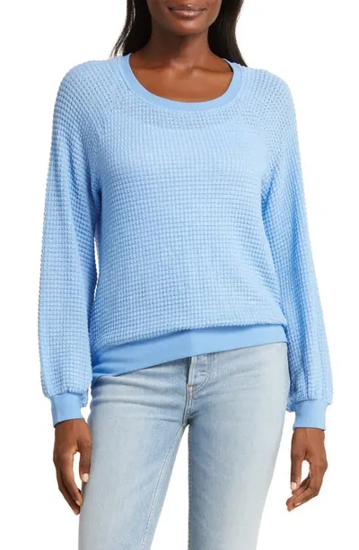 Gibsonlook Sunset Long Sleeve Open Knit Top In Cornflower Blue