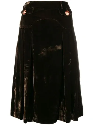 Pre-owned Dolce & Gabbana Velvety Flared Skirt In Green