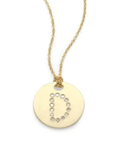 Roberto Coin 18k Yellow Gold Tiny Treasures Diamond Initial D Disc Pendant Necklace, 16-18