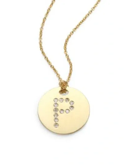 Roberto Coin 18k Yellow Gold Tiny Treasures Diamond Initial P Disc Pendant Necklace, 16-18