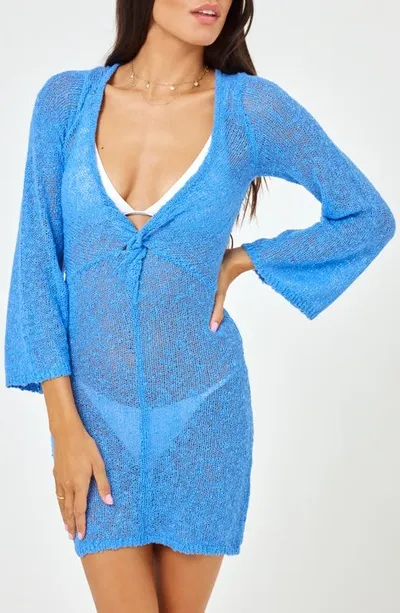 L*space Palisades Long Sleeve Sheer Cover-up Minidress In Veri Peri