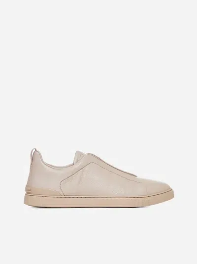 Zegna Men's Triple Stitch Deerskin Leather Sneakers In Mid Beige