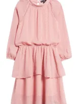 Ava & Yelly Kids' Metallic Long Sleeve Jacquard Dress In Blush