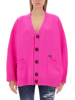 Dsquared2 V-neck Wool-blend Cardigan In Fucsia