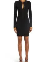 Tom Ford Long Sleeve Wool & Silk Blend Full Needle Rib Polo Sweater Dress In Black