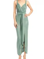 Jewel Badgley Mischka Metallic Liquid Jersey Gown In Seafoam