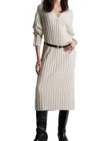 & Other Stories Long Sleeve Wool & Cotton Blend Rib Sweater Dress In White Dusty Light