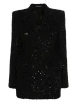 Balenciaga Women's Double-breasted Boucle Blazer In Black