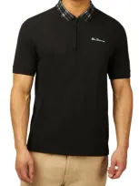 Ben Sherman Men's Tartan Collar Polo Shirt In Black