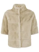 Betta Corradi Standard Collar Short Jacket In Nude & Neutrals