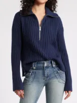 Bp. Quarter Zip Cotton Blend Rib Sweater In Navy Iris