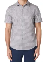 Bugatchi Miles Ooohcotton® Geo Print Short Sleeve Button-up Shirt In Cement