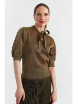 Chinti & Parker Bow-short Sleeve Top In Gold Lurex