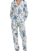 Desmond & Dempsey Bromley Parrot Long Pajama Set In Cream/blue