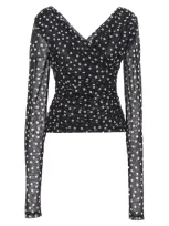 Dolce & Gabbana Dolce&gabbana Polka Dot Ruched Tulle Top In Nero