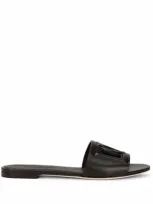 Dolce & Gabbana Dg Logo Leather Flat Sandals In Black