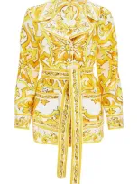 Dolce & Gabbana Silk Blouse With Maiolica Print And In Multicolor