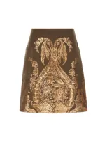 Etro Printed Metallic-effect Mini Skirt In Brown