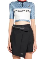 Fendi Polka Dot Lycra® Top With Striped Jersey In Light Blue