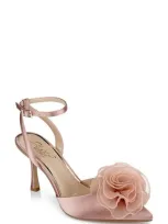 Jewel Badgley Mischka Women's Taylee Ankle Strap Flower Pumps In Blush Satin