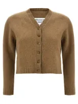 Maison Margiela Cropped Wool Cardigan Sweater, Cardigans Beige In Cream