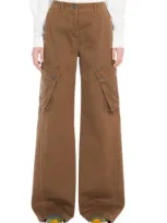 Max Mara Elvy Wide Leg Cotton Cargo Pants In Brown