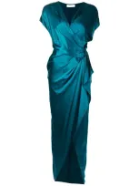 Michelle Mason Wrap Drape-detail Gown In Green