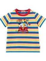 Miki House Kids' Cotton Striped T-shirt In Blue