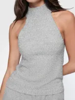 Rebecca Minkoff Sage Lurex Halter Sweater In Silver