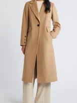 Sam Edelman Single Breasted Wool Blend Reefer Coat In Camel