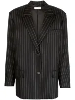 There Was One Pinstripe-pattern Wool Blazer In Black