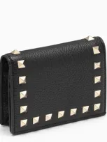 Valentino Garavani Rockstud Leather Wallet In Black