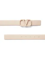 Valentino Garavani Vlogo Signature Leather Belt In Powder