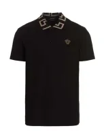 Versace Black Greca Collar Polo In Nero