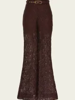 Zimmermann Illustration Flared Guipure Lace Trousers In Chocolate