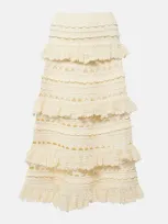 Zimmermann Womens Cream Waverly Ruffled Crochet Cotton Midi Skirt In Ivory